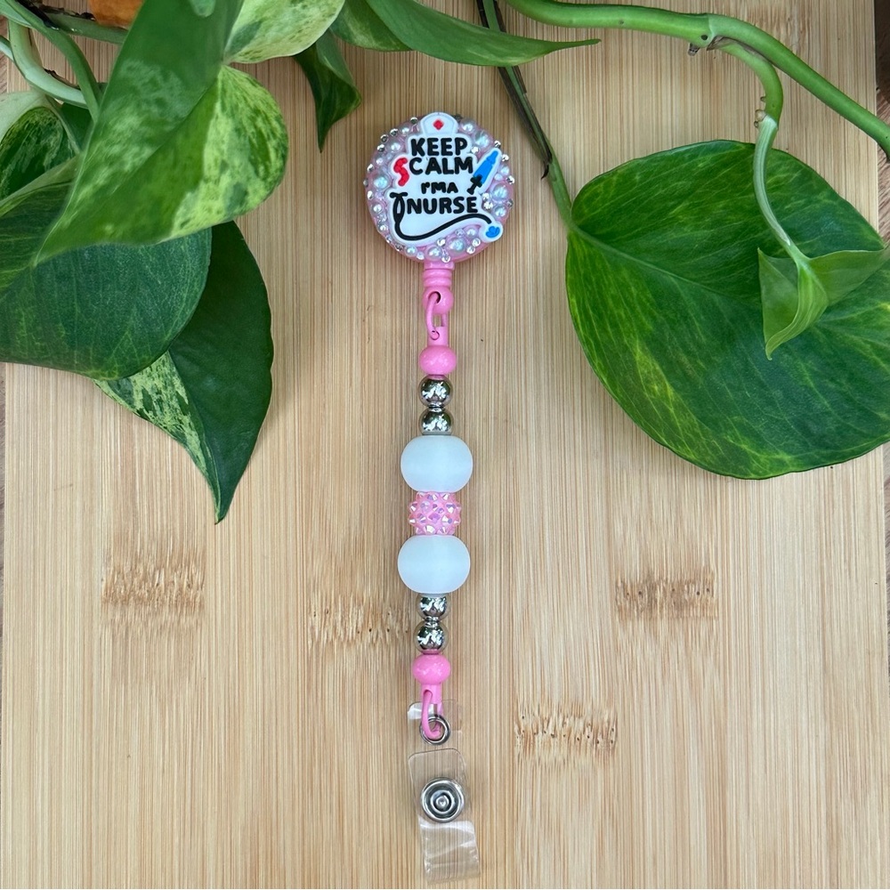 💉✨ Medical-Themed Bling & Silicone Beaded Retractable ID Badge Holder 🩺